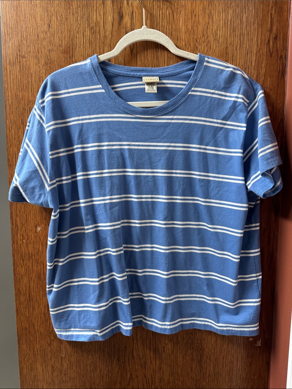L.L. Bean Blue and White Striped Short Sleeve Tee